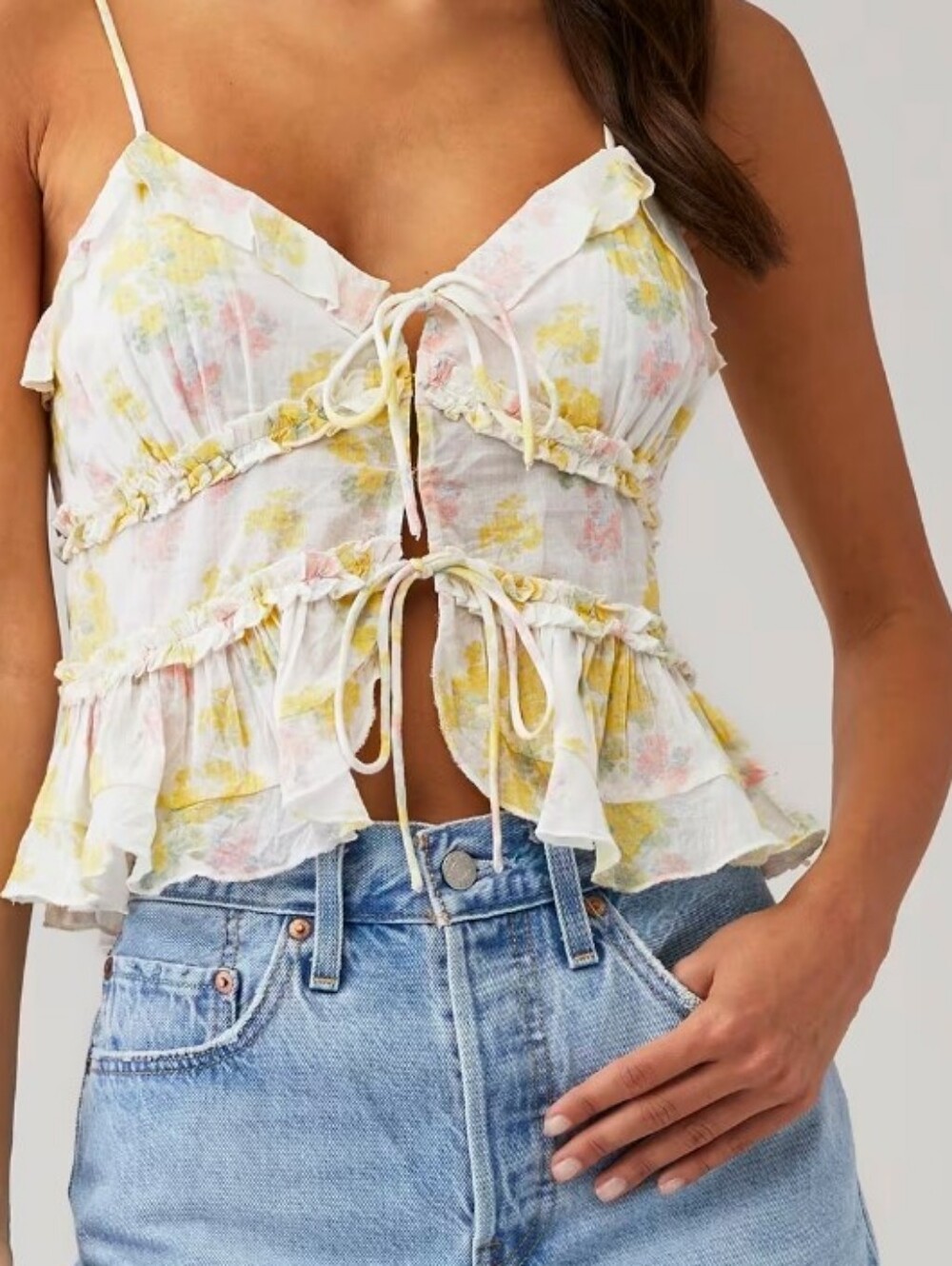 LoveShackFancy Lavetta Cropped Ruffle Tank Medium